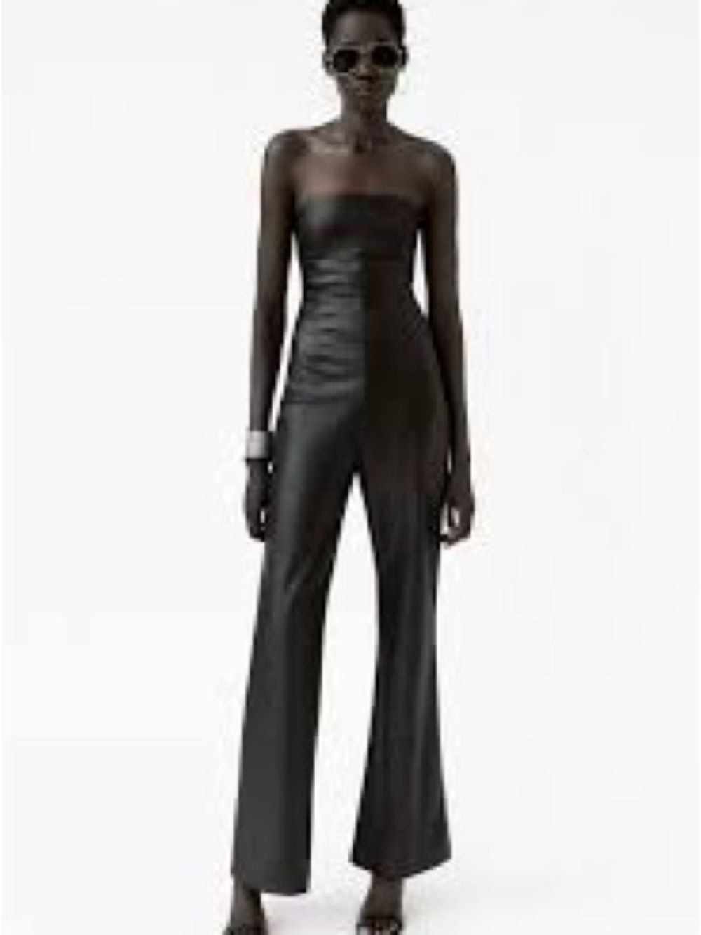 Zara Black Strapless Faux-Leather Jumpsuit